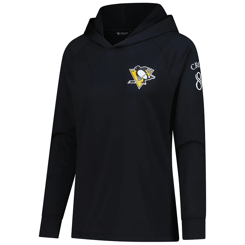 Sweat à capuche raglan noir Sidney Crosby pour femme avec nom et numéro des Penguins de Pittsburgh