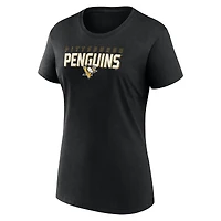 T-shirt à col rond noir avec logo athlétique pour femme des Penguins de Pittsburgh