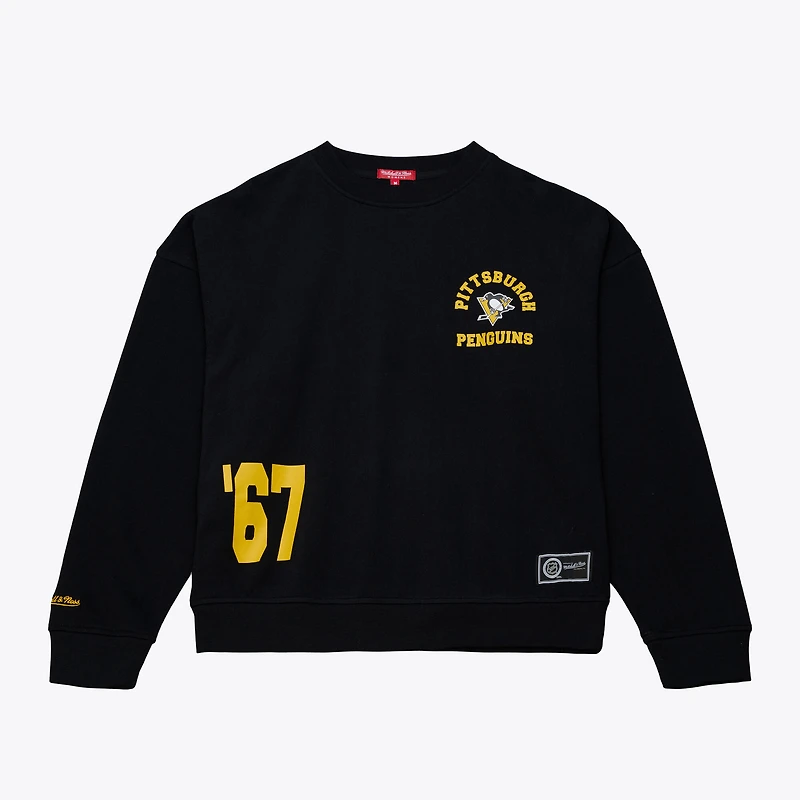 Sweat-shirt ras du cou noir Mitchell & Ness Pittsburgh Penguins pour femme