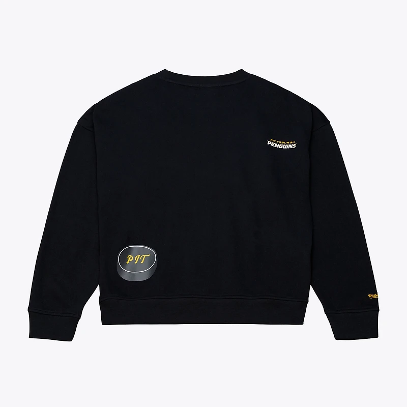 Women's Mitchell & Ness  Black Pittsburgh Penguins Crewneck Sweatshirt