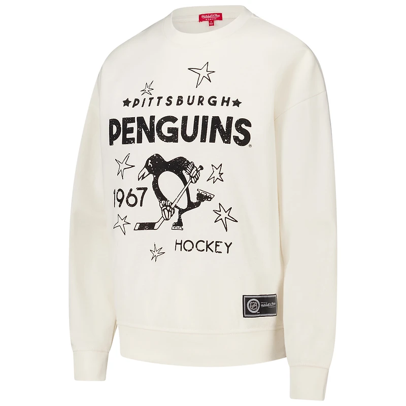 Sweat-shirt à capuche pour femme Mitchell & Ness Cream Pittsburgh Penguins Logo 3.0