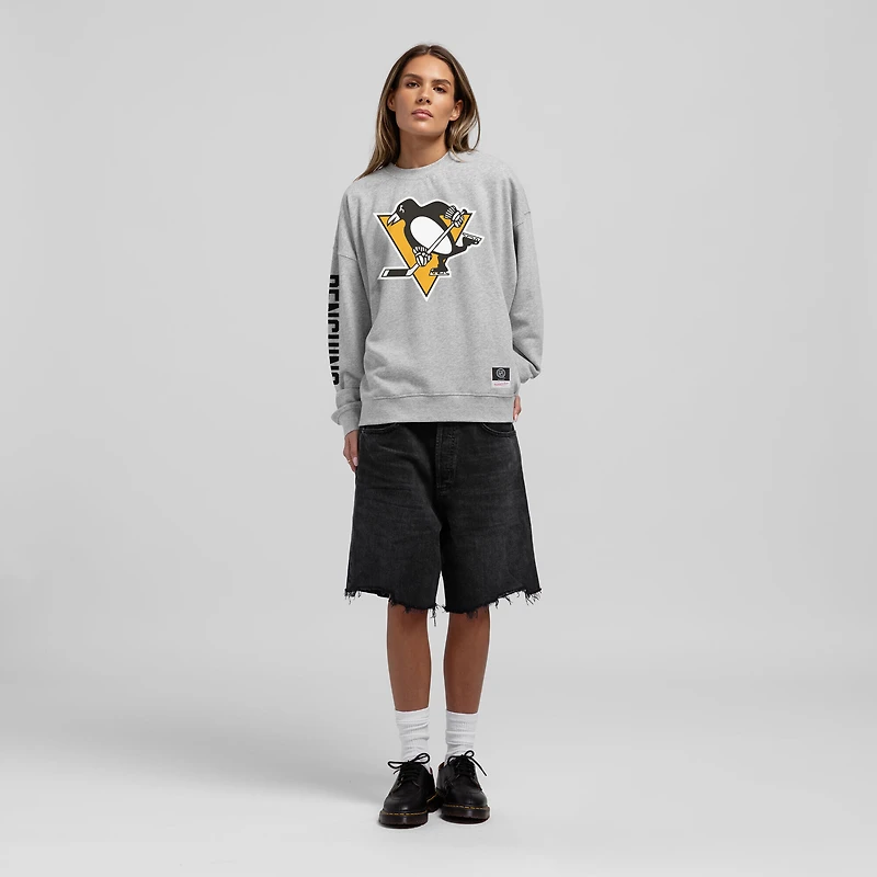Sweat-shirt oversize Mitchell & Ness gris chiné Pittsburgh Penguins Core 3-Hit pour femme