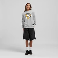 Women's Mitchell & Ness Heather Gray Pittsburgh Penguins Core 3-Hit Oversized Sweatshirt