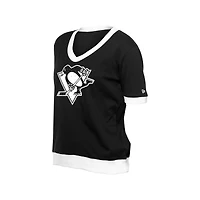 T-shirt noir à strass pour femme des Penguins de Pittsburgh Game Day New Era