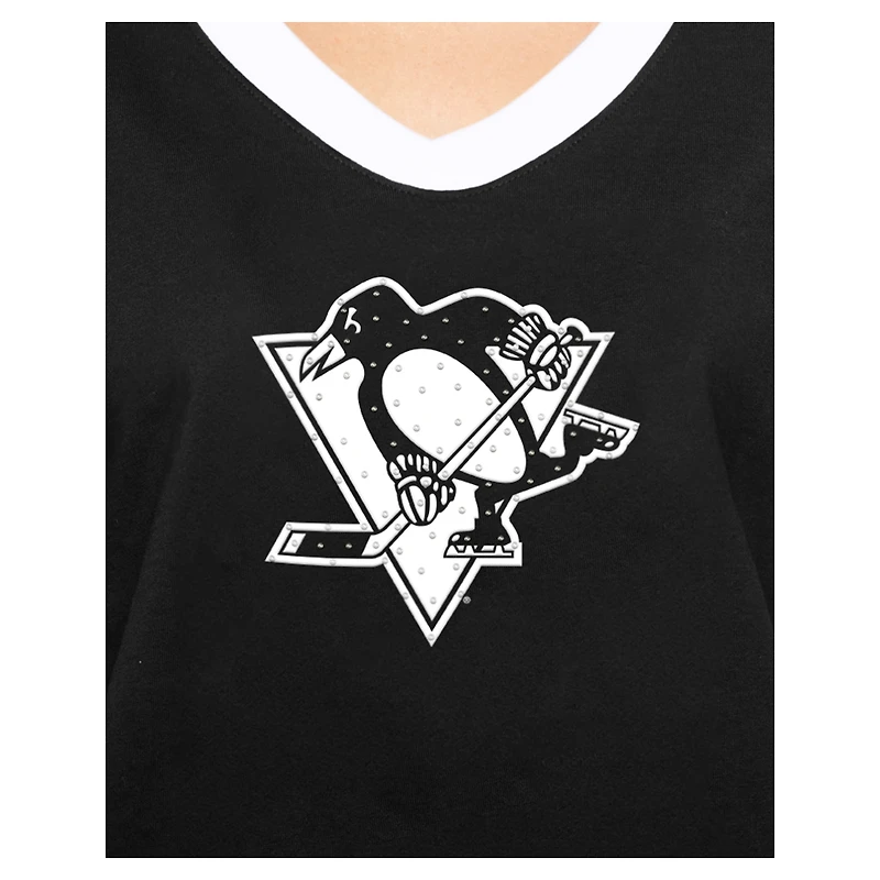 T-shirt noir à strass pour femme des Penguins de Pittsburgh Game Day New Era