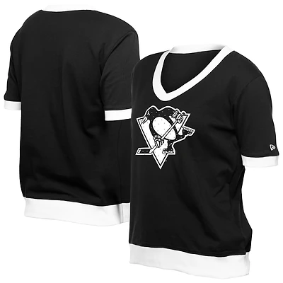 T-shirt noir à strass pour femme des Penguins de Pittsburgh Game Day New Era