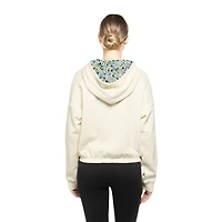 Women's New Era Cream Pittsburgh Penguins Glam Game Quarter-Zip Cropped Floral Hoodie Pullover