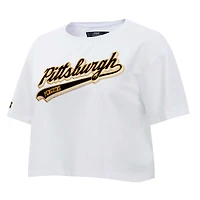 Women's Pro Standard White Pittsburgh Penguins Boxy Script Tail Cropped T-Shirt