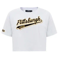 Women's Pro Standard White Pittsburgh Penguins Boxy Script Tail Cropped T-Shirt