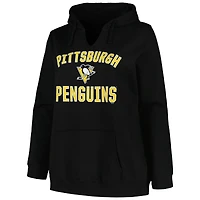 Sweat à capuche noir pour femmes des Penguins de Pittsburgh, taille plus, avec logo en arc et