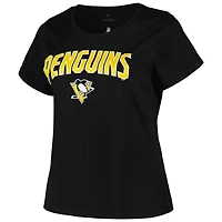 T-shirt noir avec logo en forme d'arc de taille grande pour femmes des Penguins Pittsburgh