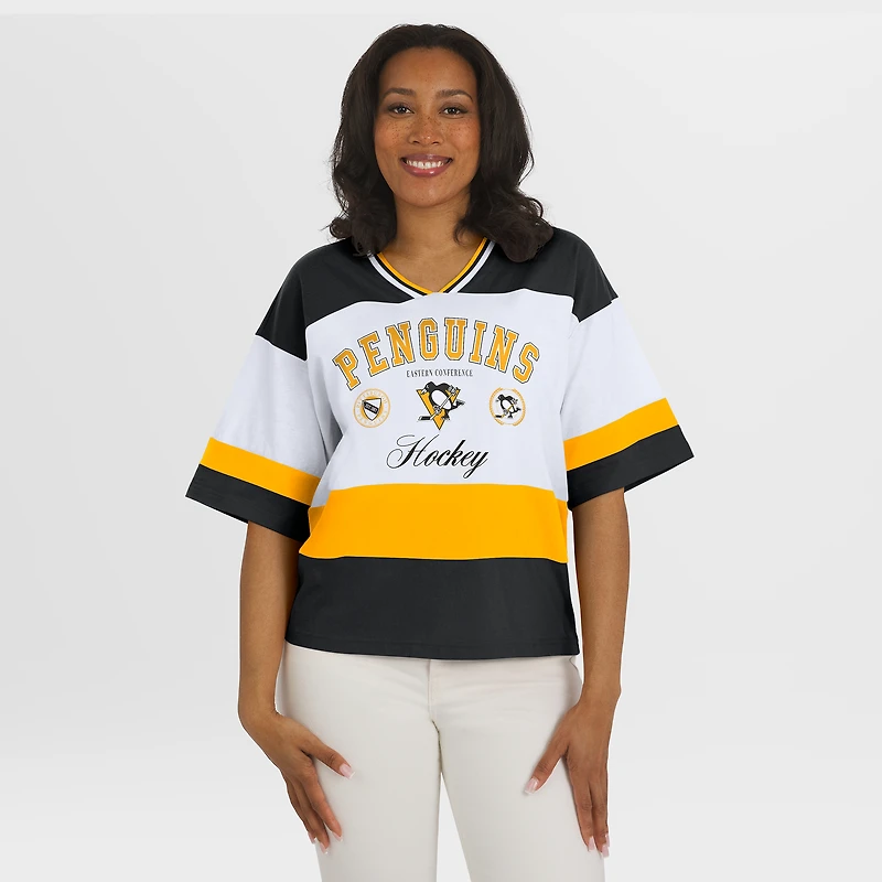Women's WEAR by Erin Andrews Black/White Pittsburgh Penguins Jersey Style Tee