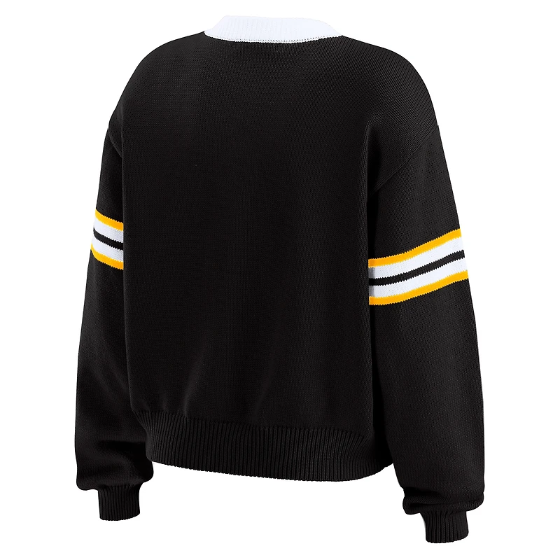 Pull court à lacets noir WEAR by Erin Andrews pour femme des Penguins de Pittsburgh