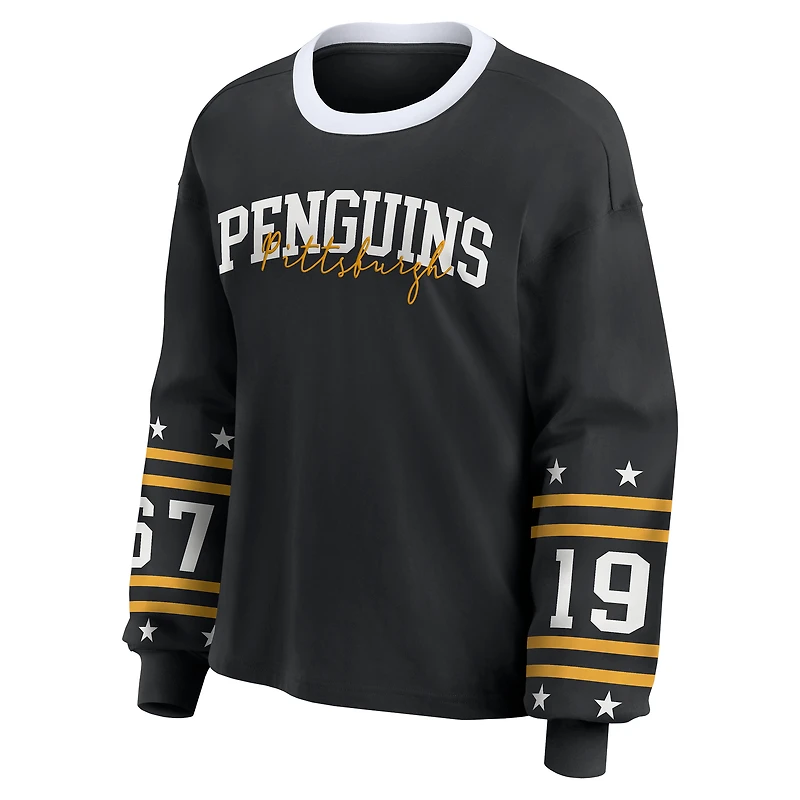 Women's WEAR by Erin Andrews Black Pittsburgh Penguins Long-Sleeve Sport T-Shirt