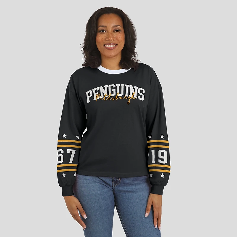 Women's WEAR by Erin Andrews Black Pittsburgh Penguins Long-Sleeve Sport T-Shirt