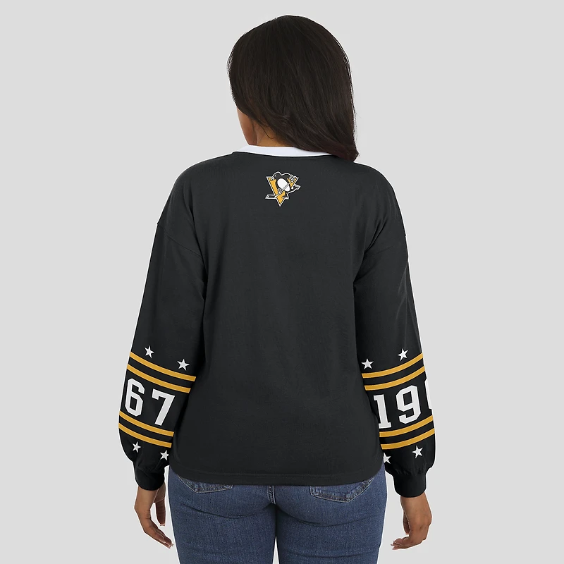 Women's WEAR by Erin Andrews Black Pittsburgh Penguins Long-Sleeve Sport T-Shirt