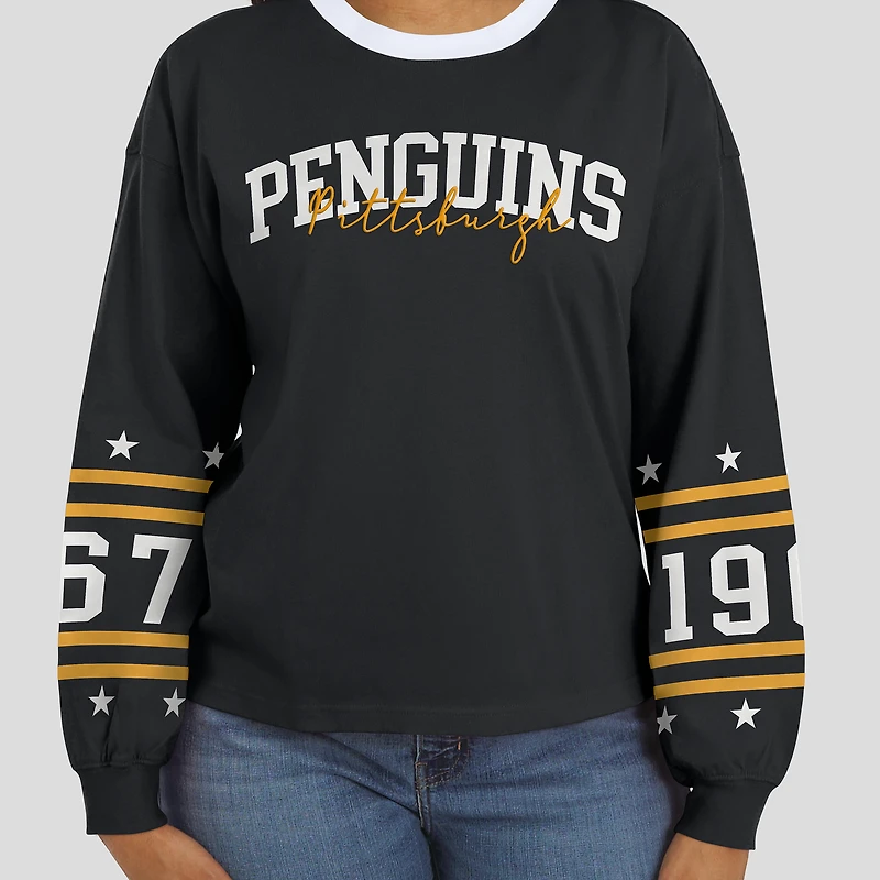 Women's WEAR by Erin Andrews Black Pittsburgh Penguins Long-Sleeve Sport T-Shirt