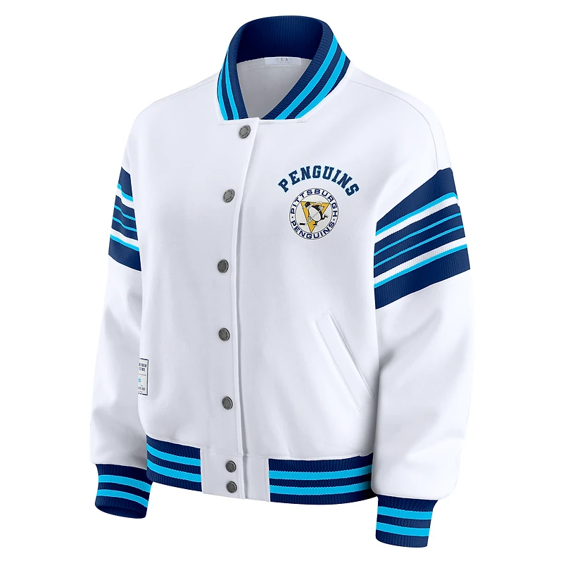 Veste sweat-shirt en polaire à boutons-pression pour femme WEAR by Erin Andrews blanc/bleu marine des Penguins de Pittsburgh