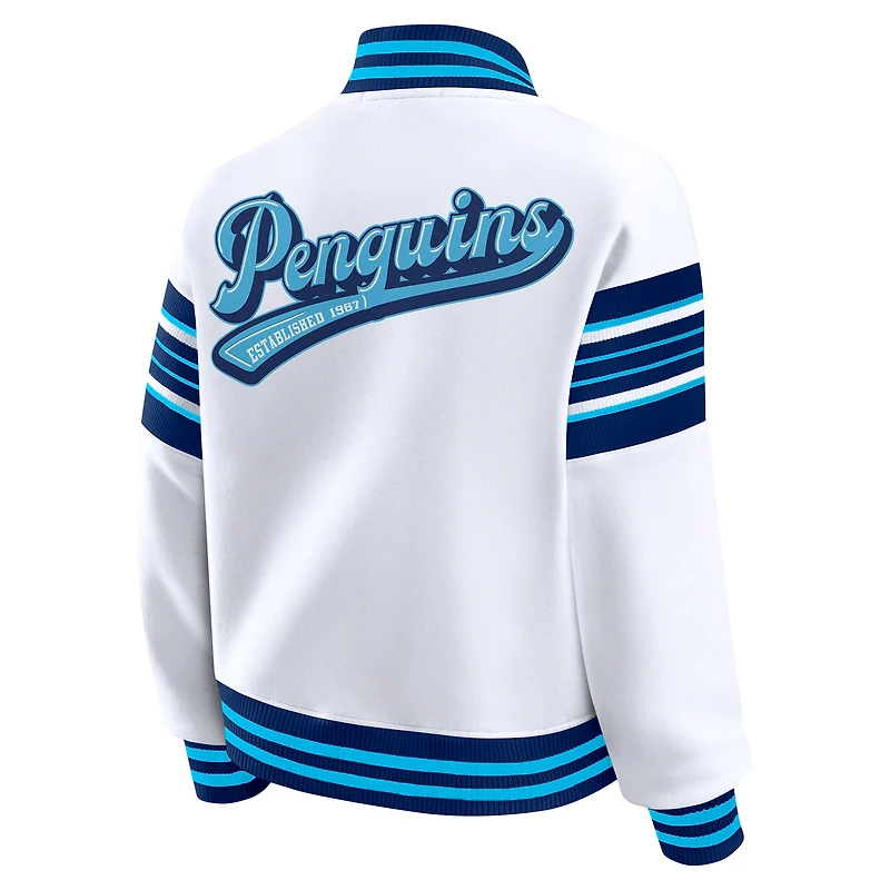Women's WEAR by Erin Andrews White/Navy Pittsburgh Penguins Full-Snap Fleece Sweatshirt Jacket