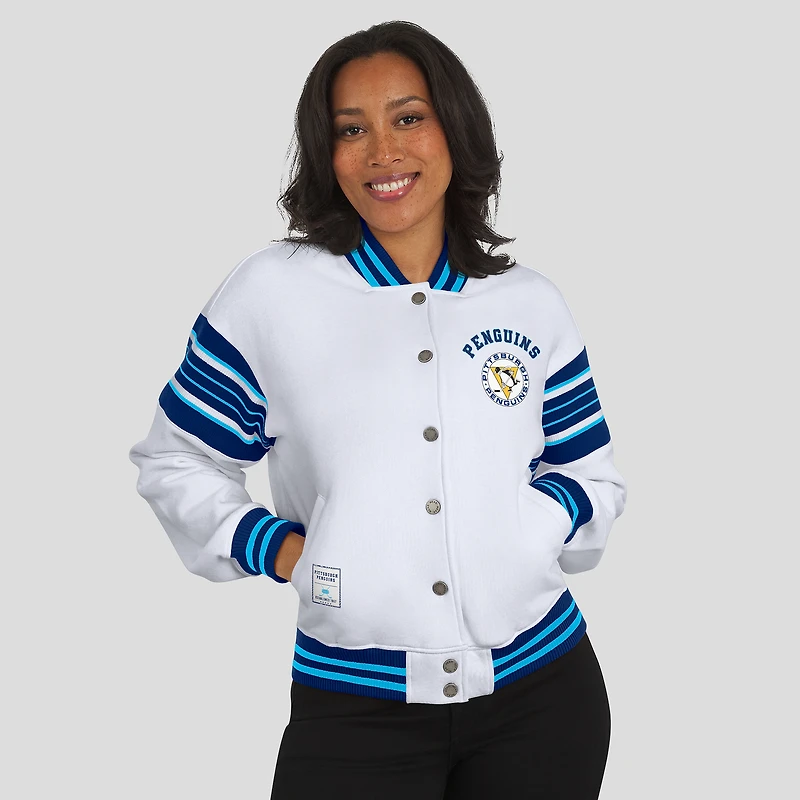 Women's WEAR by Erin Andrews White/Navy Pittsburgh Penguins Full-Snap Fleece Sweatshirt Jacket
