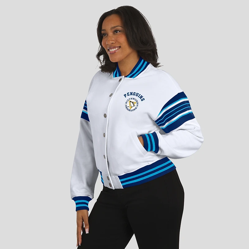 Women's WEAR by Erin Andrews White/Navy Pittsburgh Penguins Full-Snap Fleece Sweatshirt Jacket