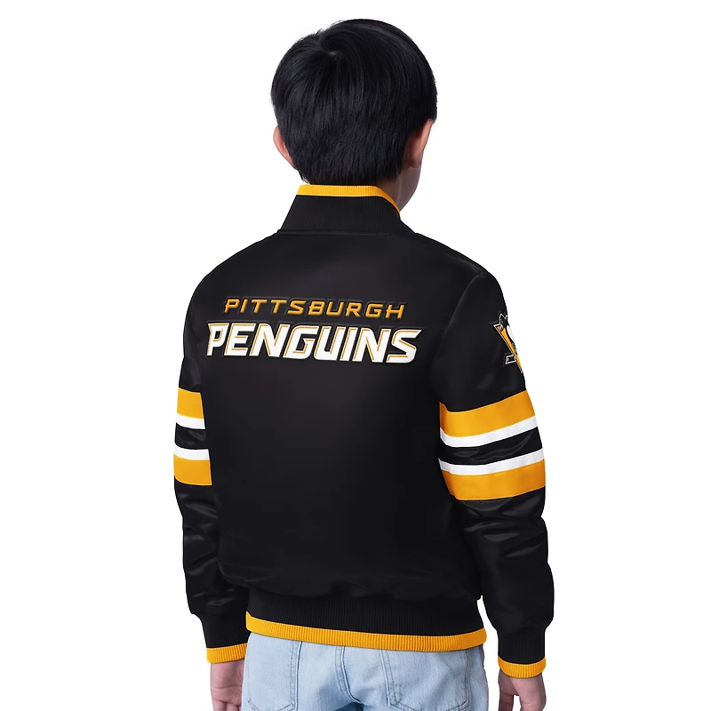 Youth Starter Black Pittsburgh Penguins Scout Varsity Full-Snap Jacket