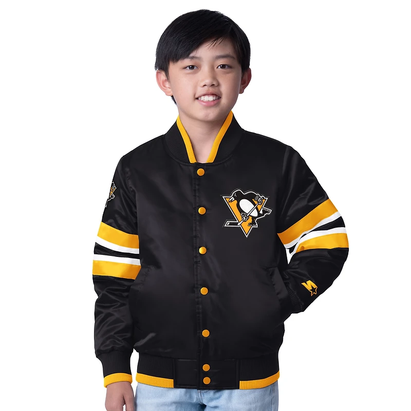 Youth Starter Black Pittsburgh Penguins Scout Varsity Full-Snap Jacket