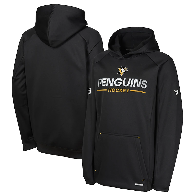 Sweat à capuche raglan authentique Pro Rink des Penguins de Pittsburgh pour jeunes fanatiques noirs