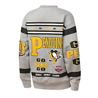 Youth Mitchell & Ness Heather Gray Pittsburgh Penguins Allover Print Fleece Crewneck Sweatshirt
