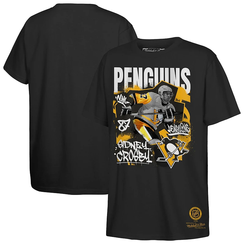 T-shirt graphique noir pour jeunes Mitchell & Ness Sidney Crosby des Penguins de Pittsburgh Photo Reel