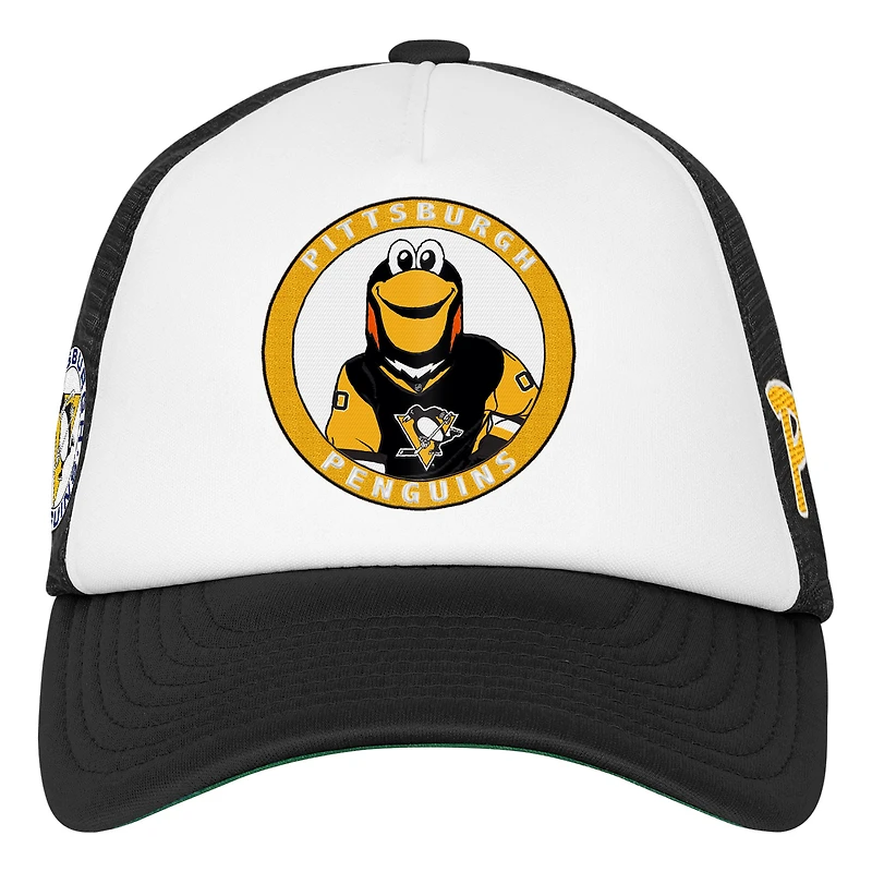 Casquette de camionneur ajustable blanche Mitchell & Ness pour jeunes, mascotte des Penguins de Pittsburgh