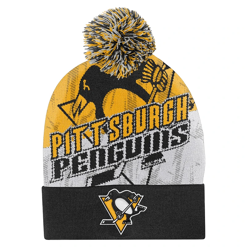 Youth Outerstuff  Black Pittsburgh Penguins New Edge Cuffed Knit Hat with Pom