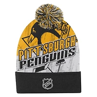 Bonnet en tricot à revers New Edge des Penguins de Pittsburgh noirs pour jeunes Outerstuff avec pompon