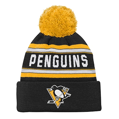 Youth Pittsburgh Penguins Black Jacquard Cuffed Knit Hat with Pom