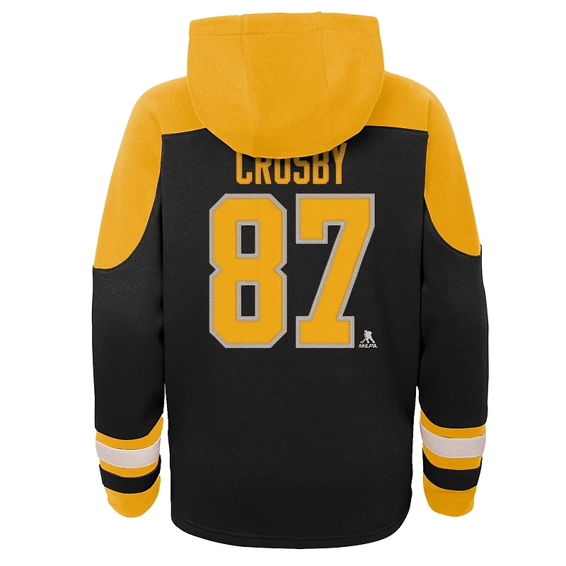 Chandail à capuchon avec nom et numéro encolure en V pour jeune des Penguins de Pittsburgh noirs Sidney Crosby