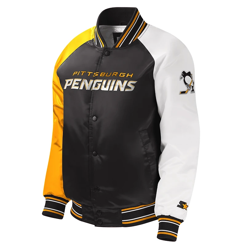 Veste universitaire noire à bouton-pression Raglan des Penguins de Pittsburgh pour jeunes