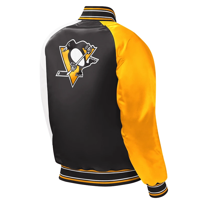 Veste universitaire noire à bouton-pression Raglan des Penguins de Pittsburgh pour jeunes