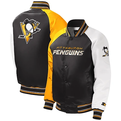 Veste universitaire noire à bouton-pression Raglan des Penguins de Pittsburgh pour jeunes