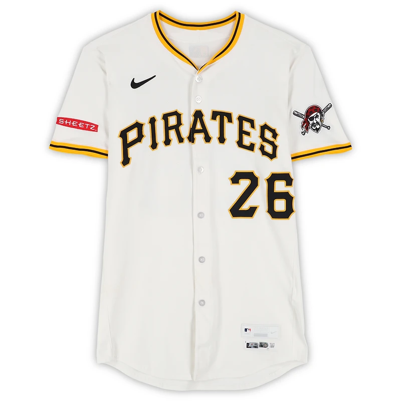 Maillot Nike blanc n° 26 d'Adam Frazier des Pirates de Pittsburgh, utilisé lors de plusieurs matchs de la saison 2025 de la MLB