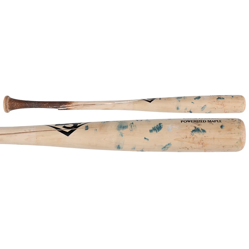Batte de baseball cassée d'Adam Frazier, des Pirates de Pittsburgh, utilisée par Tan Louisville Slugger, contre les Brewers de Milwaukee, le 24 mai 2025