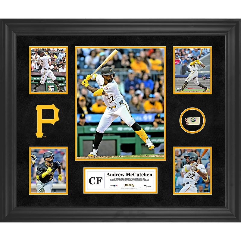 Andrew McCutchen - Collage encadré de 5 photos des Pirates de Pittsburgh avec un morceau de ballon utilisé lors du match