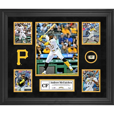 Andrew McCutchen - Collage encadré de 5 photos des Pirates de Pittsburgh avec un morceau de ballon utilisé lors du match