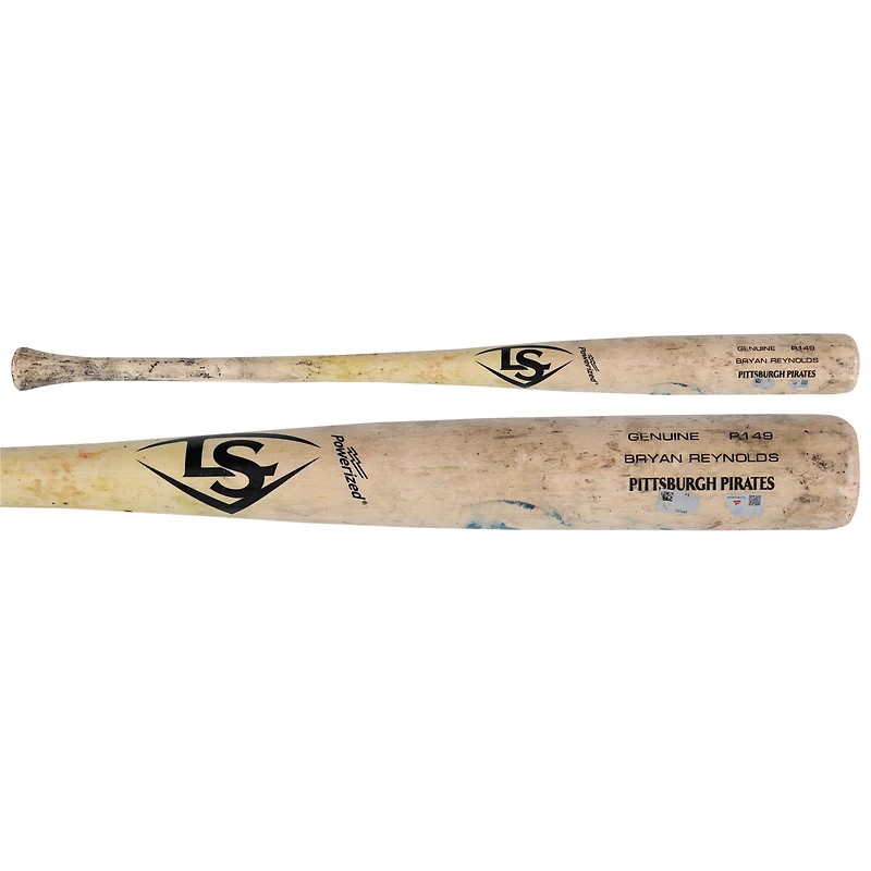 Bryan Reynolds, batte de baseball des Pirates de Pittsburgh, Tan Louisville Slugger, utilisée lors du match contre les Mets de New York, le 12 mai 2025