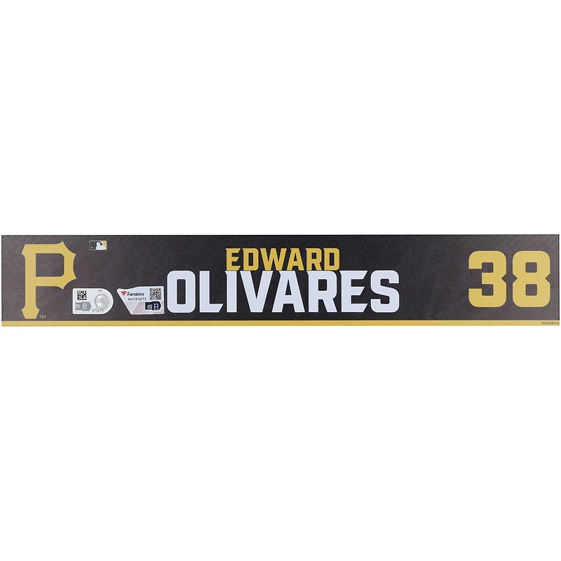 Edward Olivares Pittsburgh Pirates Player-Issued #38 Black Nameplate de l'entraînement de printemps 2024 de la MLB
