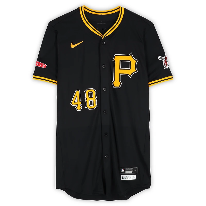 Maillot Nike noir n° 48 des Pirates de Pittsburgh d'Enmanuel Valdez, saison 2025 de la MLB