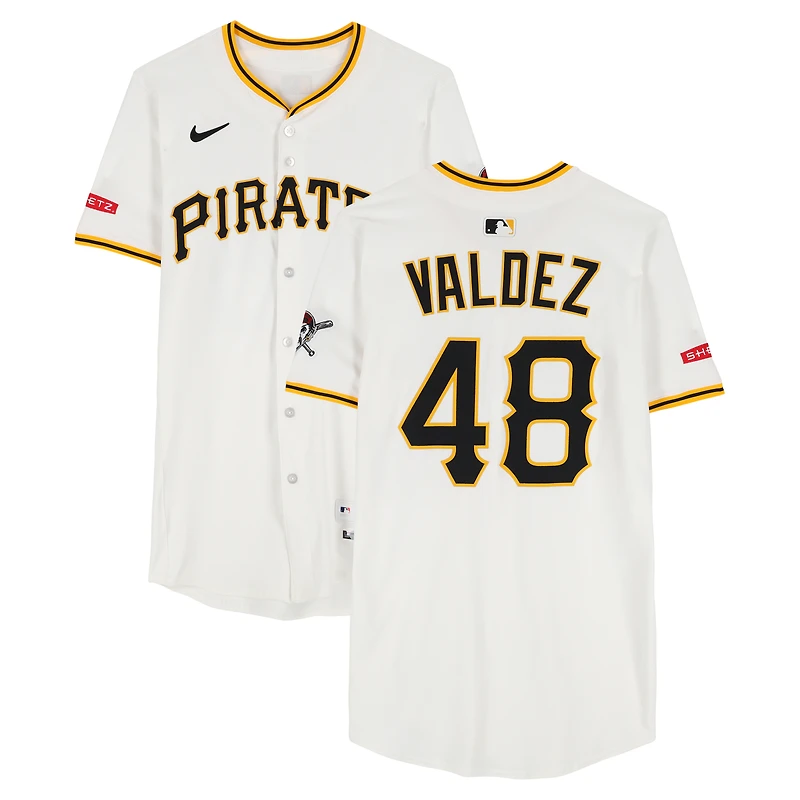 V106832 Pirate Enmanuel Valdez Pittsburgh Pirates Maillot blanc n° 48 émis par le joueur de la saison MLB 2025 48 Enmanuel Valdez UNS PI JERSEY 45835 COLGMUJER PIBBJR0980 #1