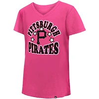 T-shirt à col en V avec étoiles jersey Pittsburgh Pirates New Era pour jeune fille, rose