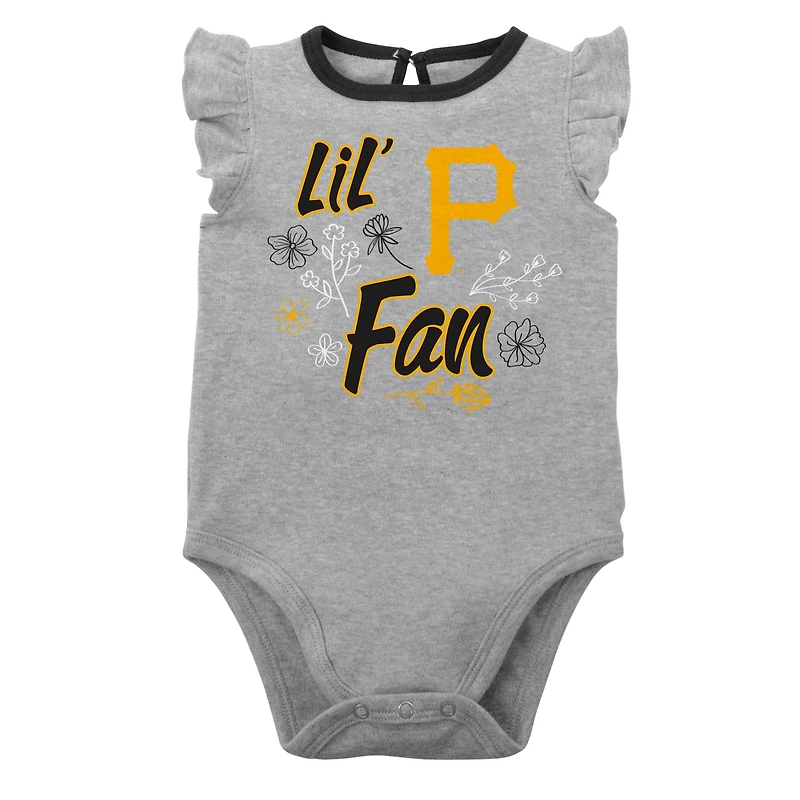 Lot de deux bodys Little Fan des Pirates Pittsburgh pour bébé, noir/gris chiné