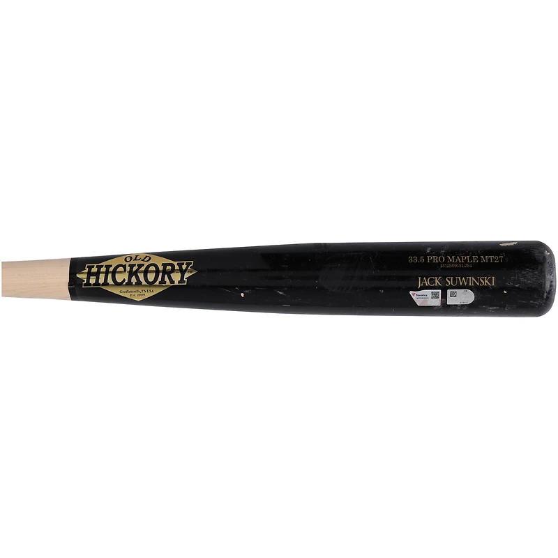 Jack Suwinski Pittsburgh Pirates Game-Used Black/Tan Old Hickory Broken Bat vs. Philadelphia Phillies on April 13, 2024