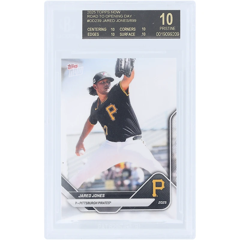 Carte Jared Jones Pittsburgh Pirates 2025 Topps Now Road to Opening Day Black Label #OD-239, authentifiée BGS, note 10/10/10/10